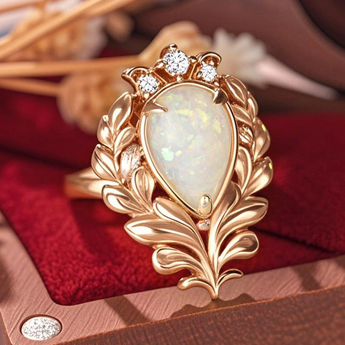 Anillo vintage de zafiro de imitación en forma de onda para mujer
