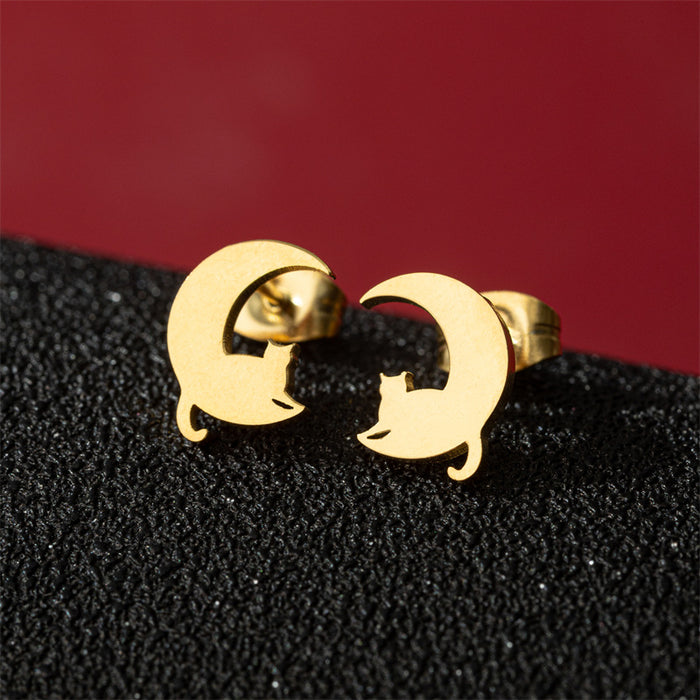 Dog and Cat Stainless Steel Stud Earrings - Cute and Playful Animal Jewelry