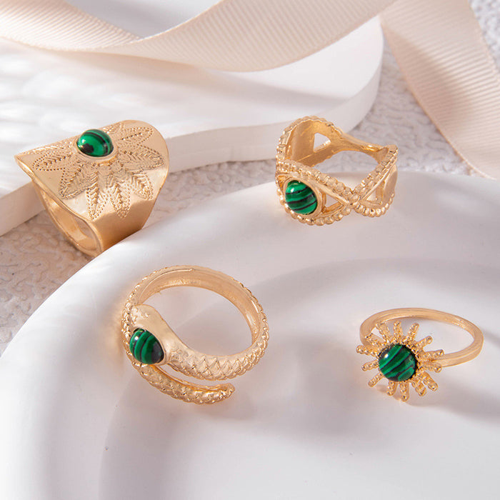 Vintage Turquoise Snake Eye Ring Set – Creative Sunflower Rings, 5-Piece Collection