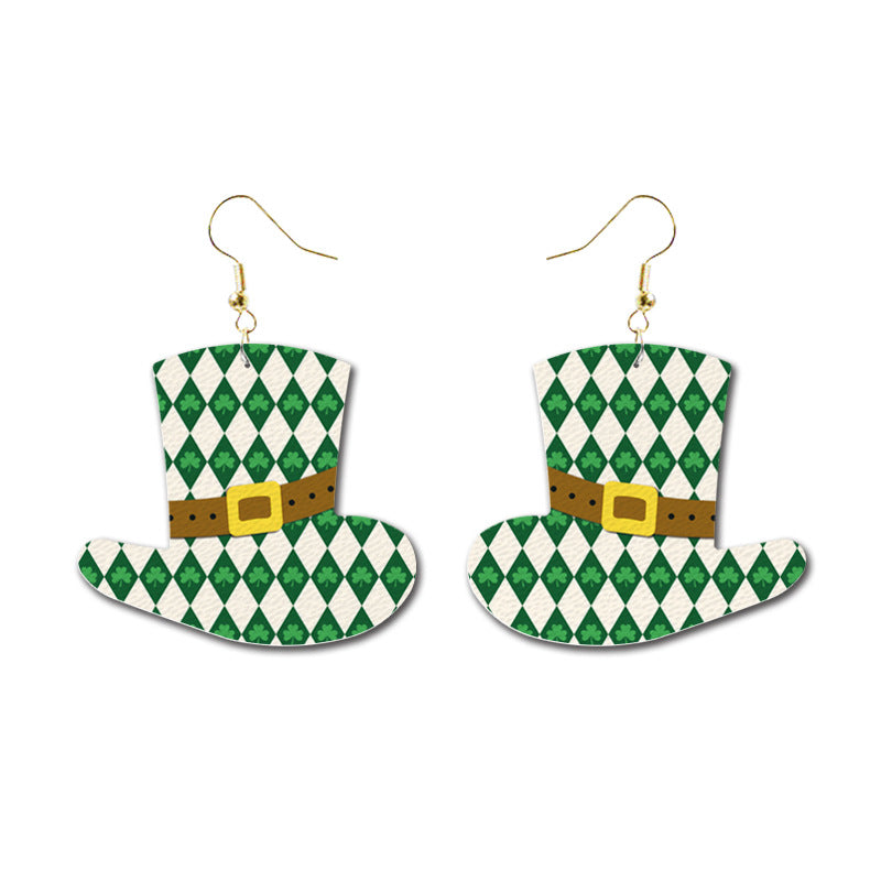 St. Patrick's Day Glitter Earrings with Green Polka Dot and Flower Hat - wallojewerly 