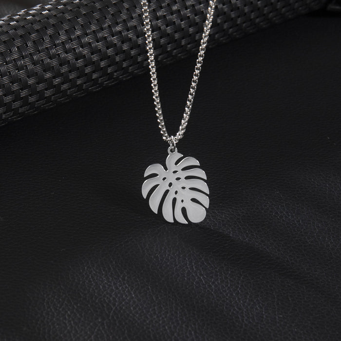 Palm leaf pendant necklace, stainless steel small fresh long clavicle chain foreign trade spot