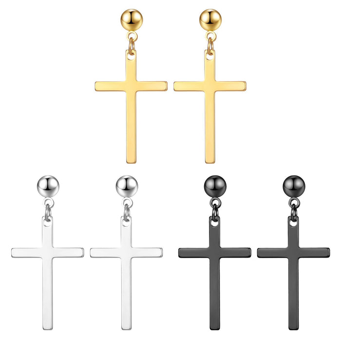 New titanium steel cross earrings simple unisex stainless steel earrings