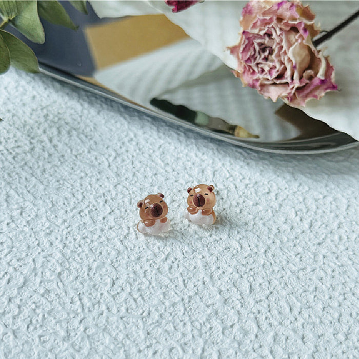 925 Silver Ear Capybara Earrings Cute Internet Celebrity Student All-match Earrings