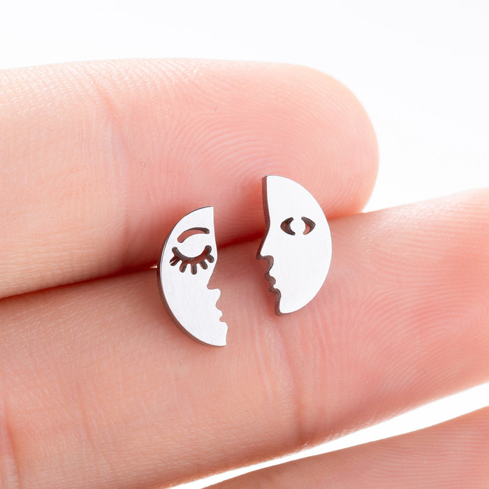 Abstract Face Stainless Steel Stud Earrings - Bold and Artistic Jewelry with Asymmetric Design