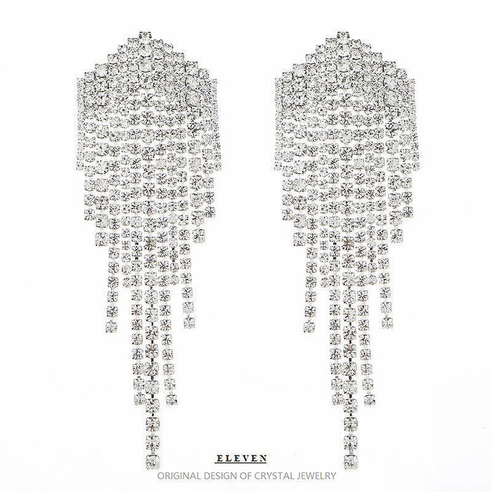 Wedding Tassel Earrings - Simple Rhinestone Dangles for Brides