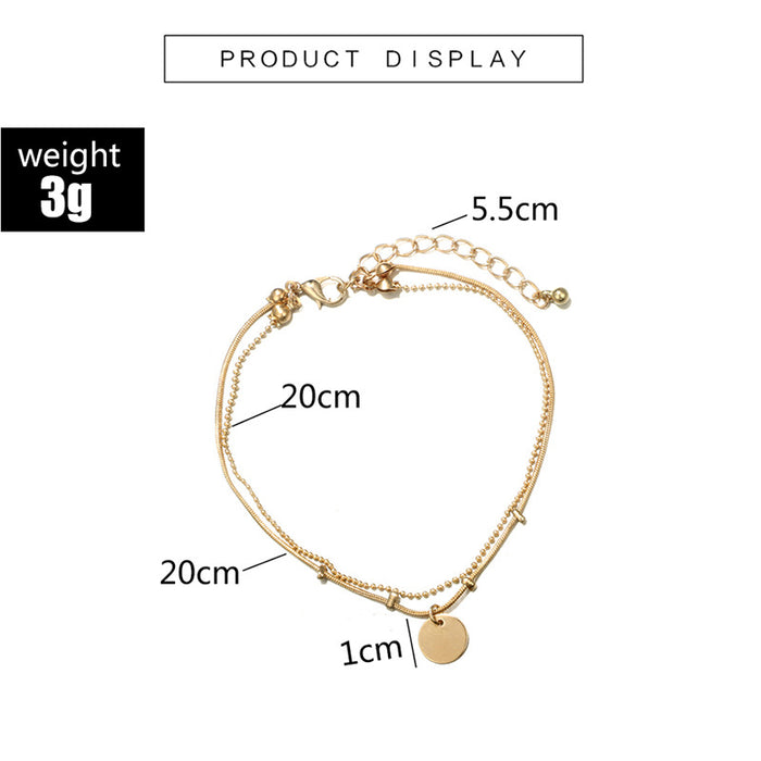 Minimalist Ins-Style Beach Round Pendant Multi-Layer Anklet in Gold and Silver