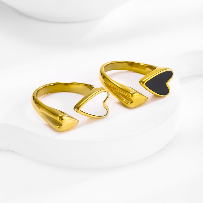Wholesale 18K gold titanium steel heart-shaped white seashell acrylic ring