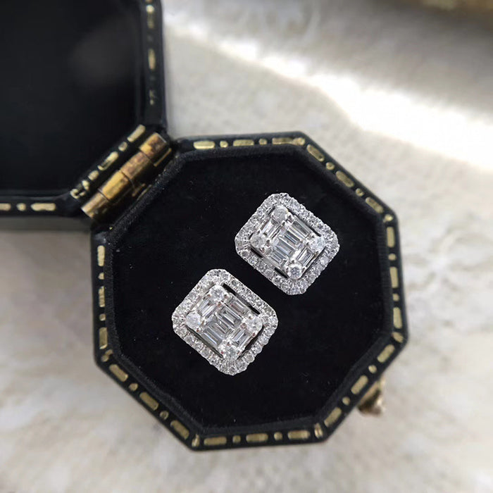 Square full diamond platinum plated earrings all-match earrings