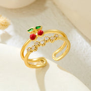Wholesale copper micro-painted strawberry and cherry open rings - wallojewerly 