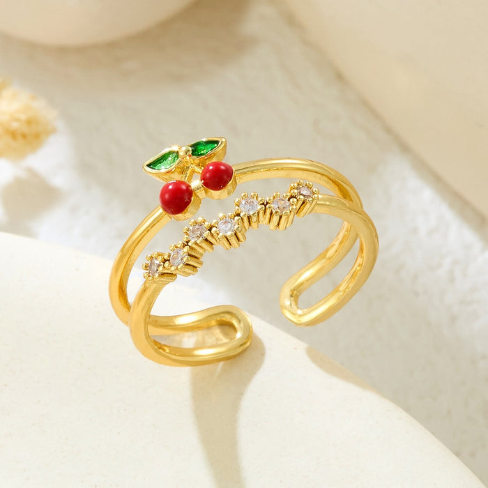 Wholesale copper micro-painted strawberry and cherry open rings