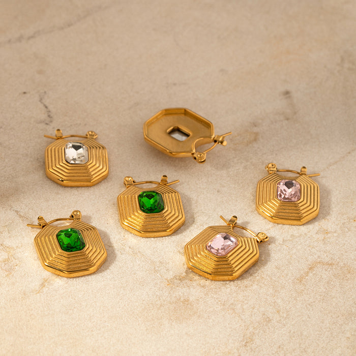 Pendientes colgantes con forma de pirámide con incrustaciones de circonitas: pendientes vintage en espiral para mujer