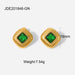 Vintage Green Zircon Jewelry Set - Stainless Steel Necklace, Earrings, Bracelet, and Ring for Women - wallojewerly 
