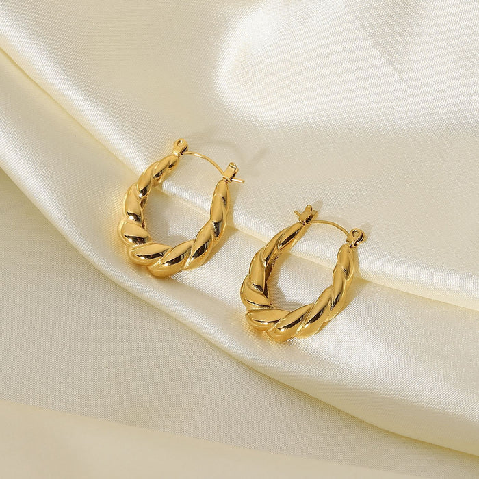 European Charlotte Twisted Wire Earrings - 18K Gold Plated Stainless Steel Chunky Croissant Earrings for Women