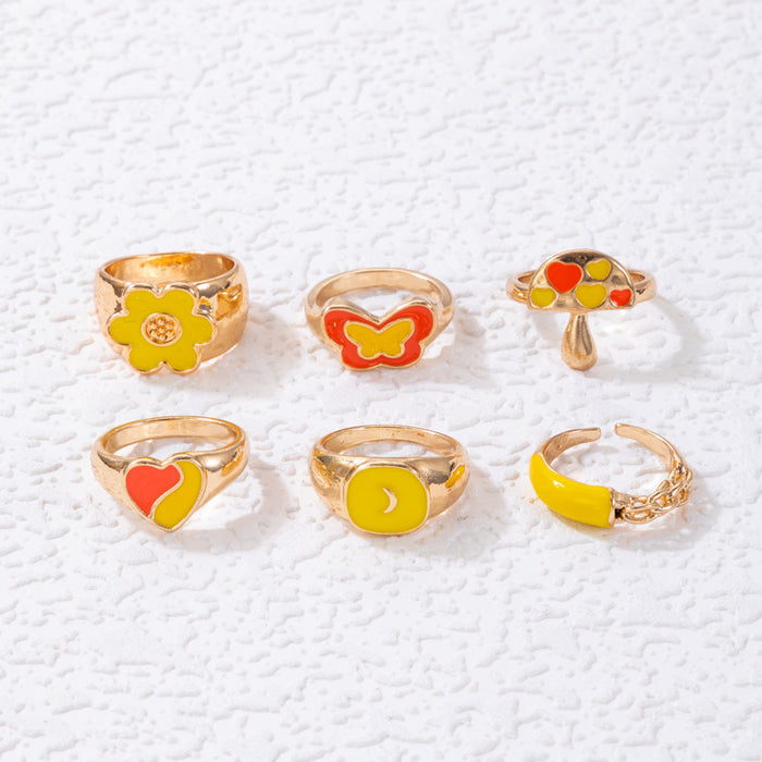 Hollow Flower Leaves Vine Wave 10-Piece Ring Set