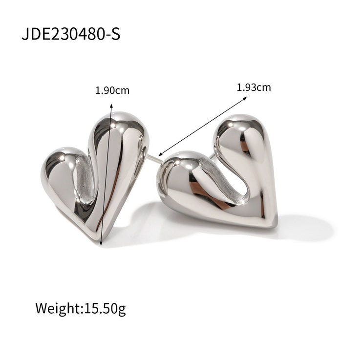 Pendientes de botón con forma de corazón líquido de acero inoxidable y oro de 18 quilates de tendencia europea: joyería de diseñador para venta al por mayor