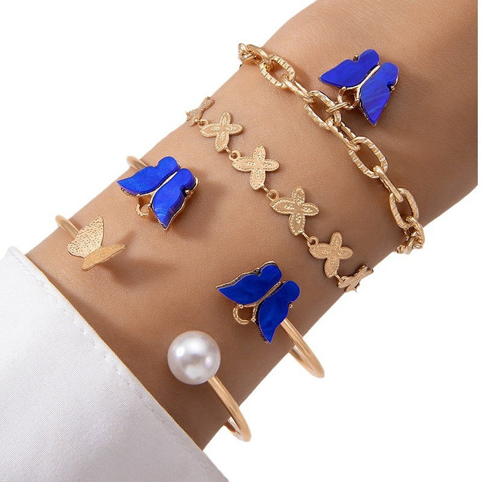 Stylish Pearl Butterfly Cuff Bracelet Set - Simple Metal Jewelry