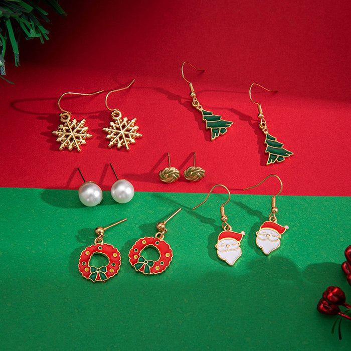 Christmas earring combination oil drop Christmas tree snowflake butterfly combined with gold earring set