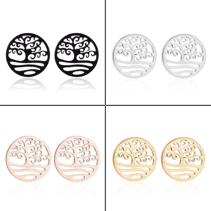 Tree of Life Stainless Steel Stud Earrings - Elegant and Symbolic Jewelry for Women