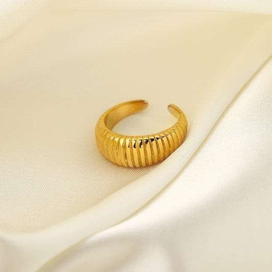 Adjustable 18K Gold Plated Stainless Steel Ring with Hollow Design