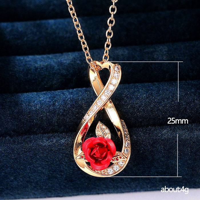 Two-color electroplated heart-shaped flower inlaid zircon necklace for women