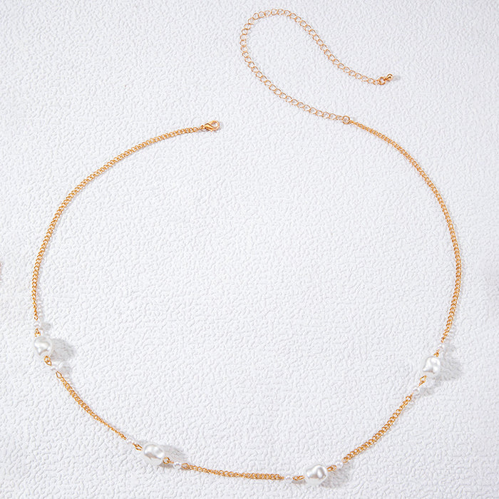 Irregular pearl waist chain geometric metal single layer body chain