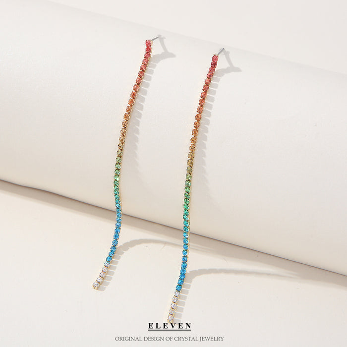 Korean Colorful Long Earrings - Simple Rhinestone Dangles for a Stylish Look - wallojewerly 