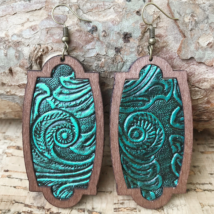 Wooden green leaf earrings