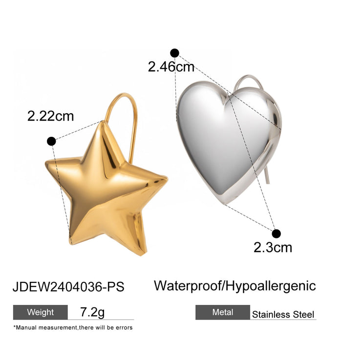 Stainless steel heart earrings contrast color earrings