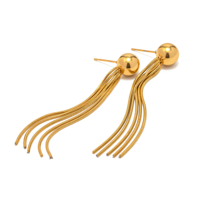 Pendientes de acero de titanio de moda: pendientes de borlas de acero inoxidable chapados en oro de 18 quilates para mujer