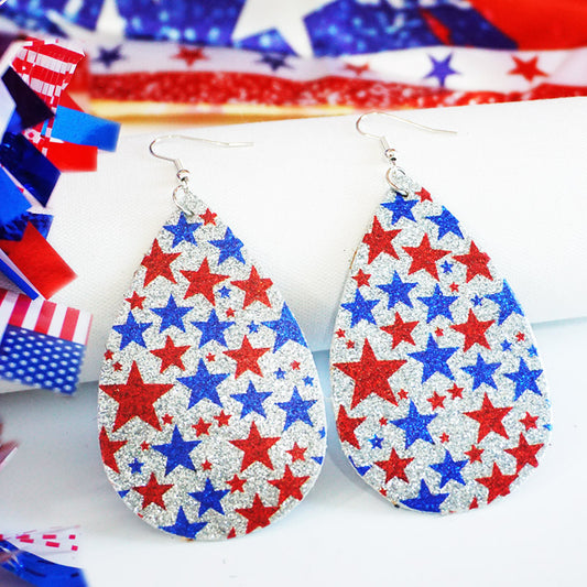 Independence Day Shiny Firework Earrings with Tie-Dye Patriotic Design