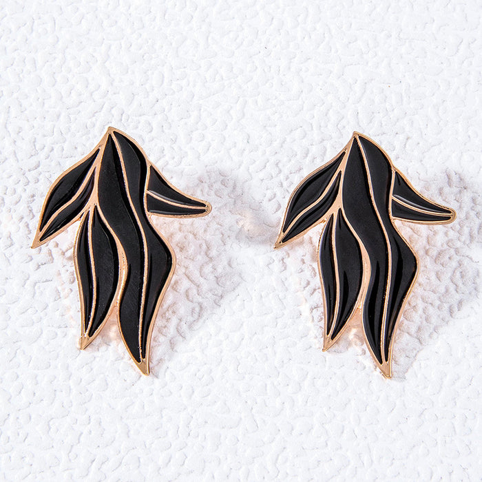 Oil dripping leaf asymmetrical earrings retro design earrings