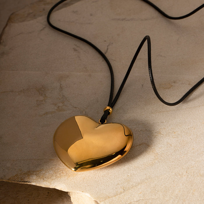 18K Gold-Plated Heart Pendant Necklace with Minimalist Design - Women's Fashion Jewelry