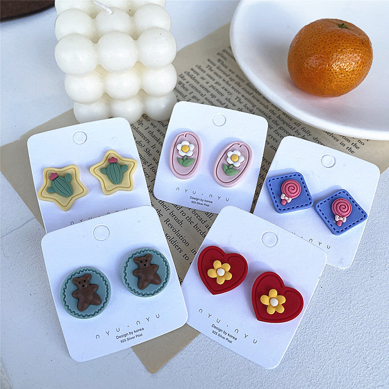 Pendientes divertidos 2022 con aguja de plata S925 y bonitos pendientes de oso a juego de colores