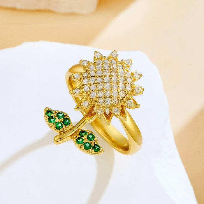 Wholesale zircon sunflower open ring