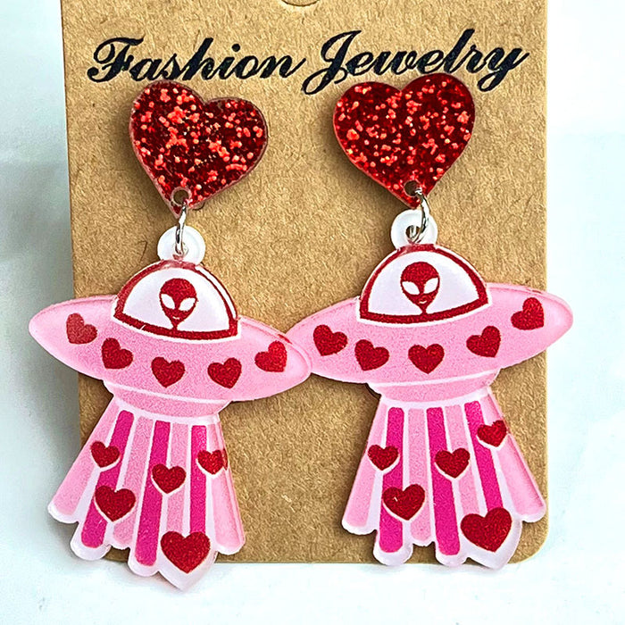 Valentine's Day Earrings with Vintage Smiley Face, Astronaut, and Heart Designs