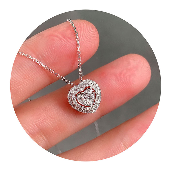 Korean style love heart diamond zircon necklace double heart pendant necklace