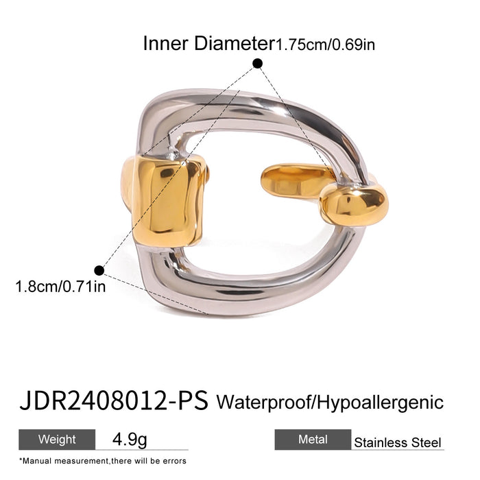 Stainless steel gold and silver contrasting letter open ring