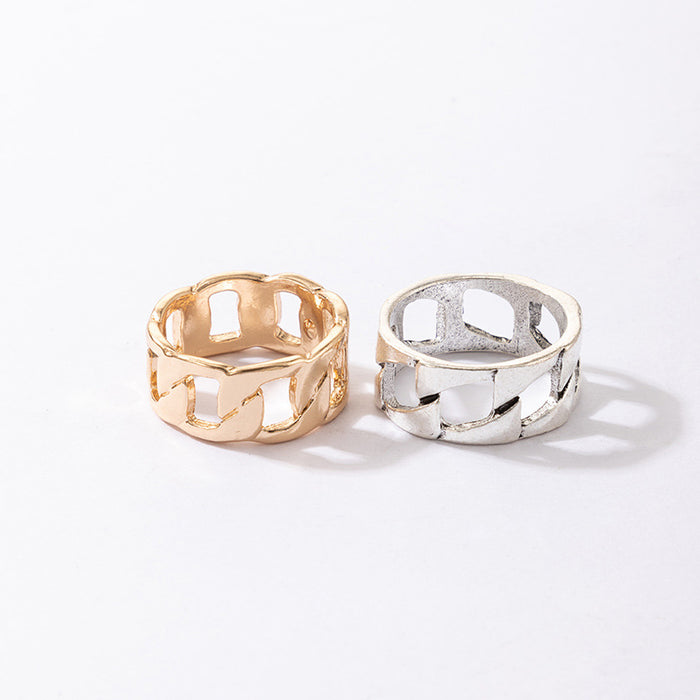 Chain Hollow Geometric Couple Ring 2-Piece Set