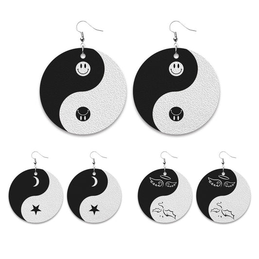 Creative Star, Moon, and Smiley Face Earrings with Angel Wings and Taiji Design