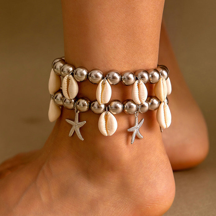 Bohemian Heart Anklet Set – Layered Chains with Rhinestones for a Stylish Look