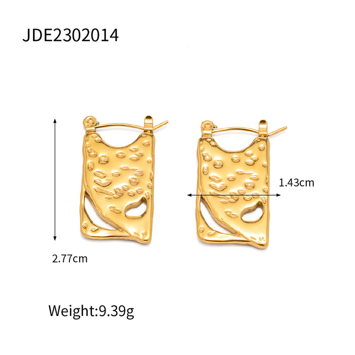 Pendientes huecos cuadrados vintage de moda europea: joyería de acero inoxidable con oro de 18 quilates para mujer