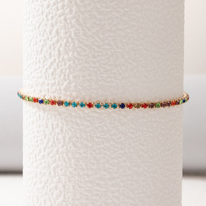 Colorful Rhinestone Single Layer Anklet with Geometric Design