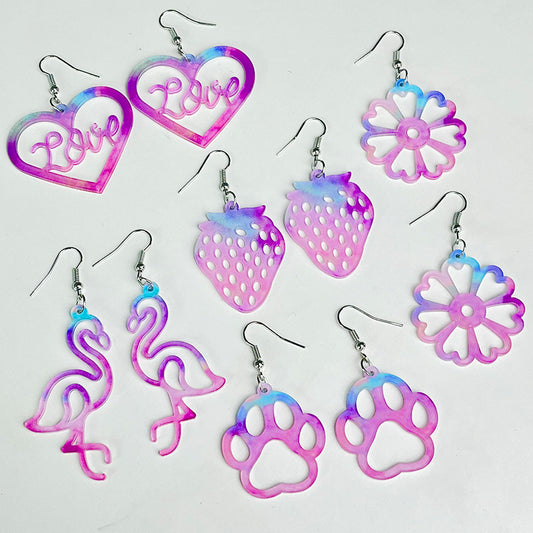 Valentine's Day Pink Earrings with Flamingo, Strawberry, and Floral Designs