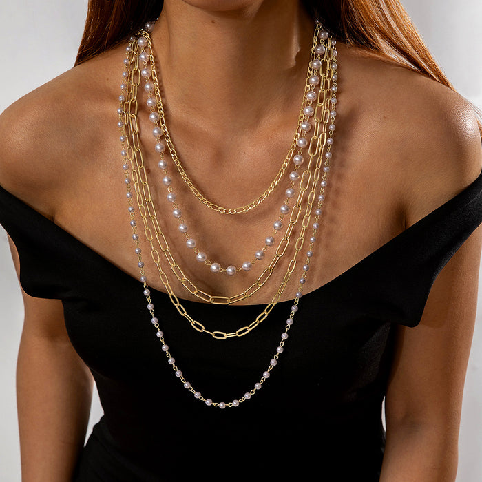 Triple Layer Pearl Necklace - Luxurious Long String Bead Jewelry for Women