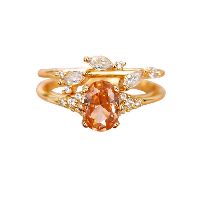 Anillo de imitación de diamantes con pétalos de hojas, joyería pequeña, fresca y sencilla.