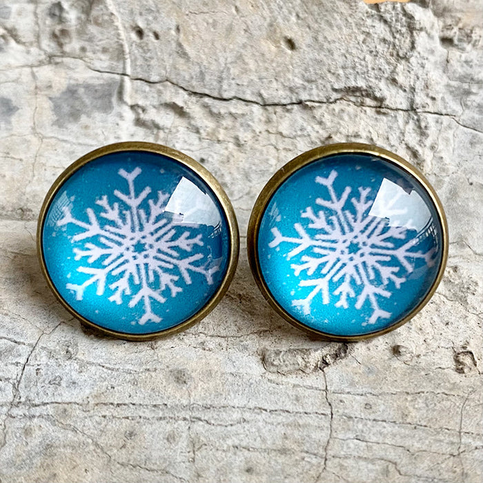 Christmas Snowflake and Santa Stud Earrings with Vintage Style