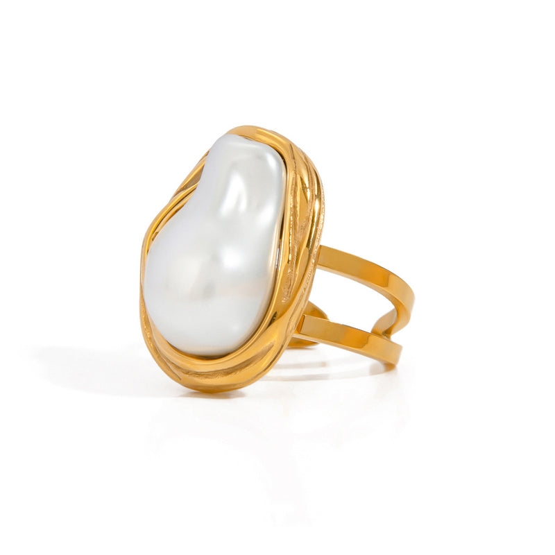 Stainless steel pearl exaggerated ring