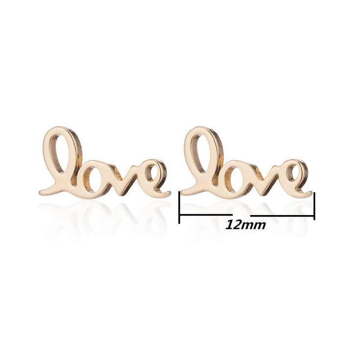 LOVE Letter Stainless Steel Stud Earrings - Retro Black Couple Jewelry