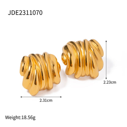 18K Gold Plated Stainless Steel Wave Pattern Stud Earrings - High-End Design Tarnish-Resistant Jewelry