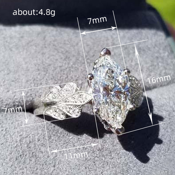 Lace leaf inlaid marquise zircon ring, fashionable floral ring